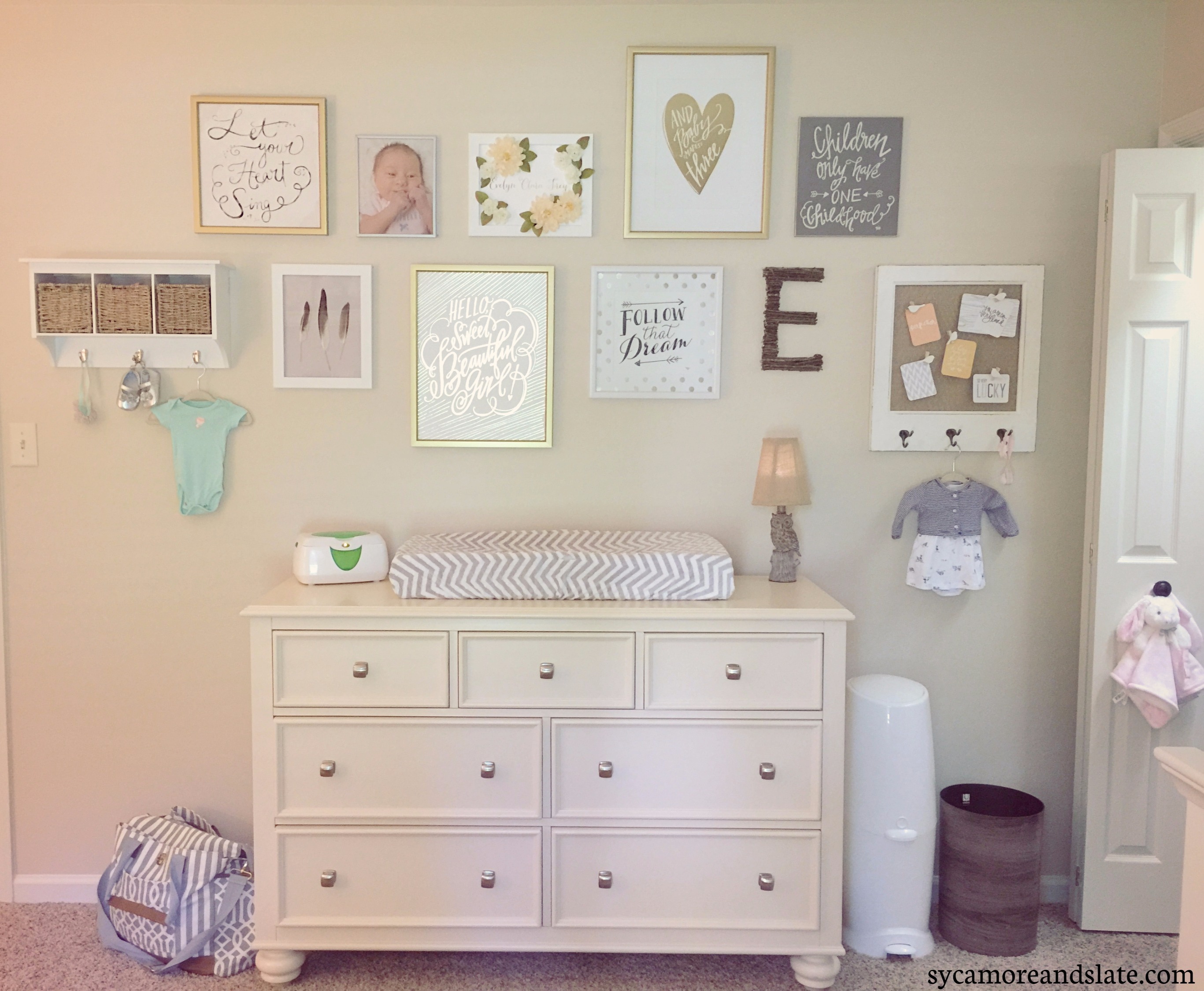 dresser with wall art