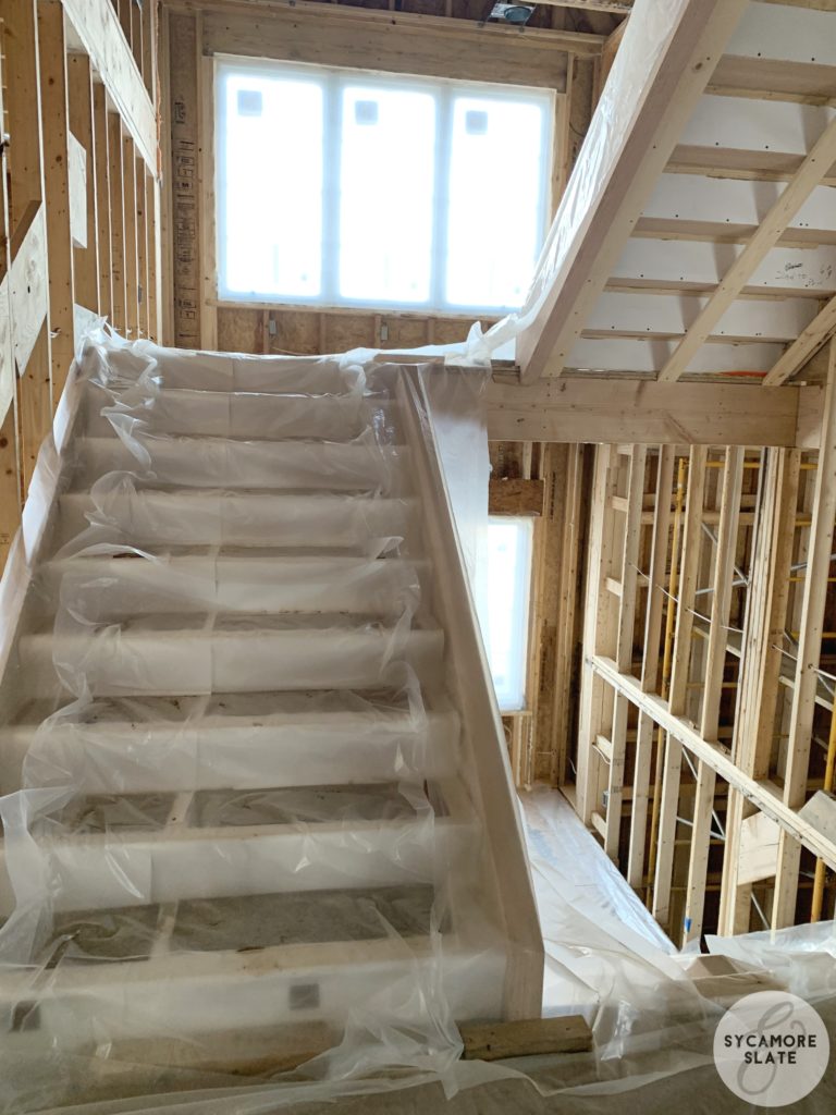 plastic sheeting on stairs