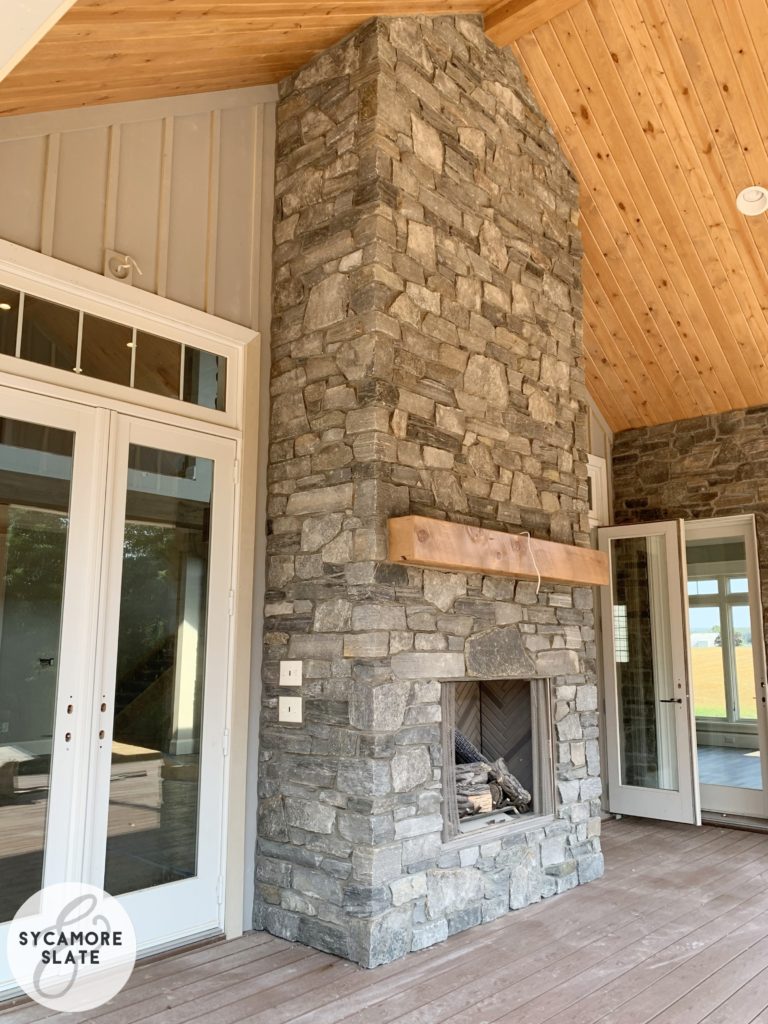 outdoor fireplace on deck