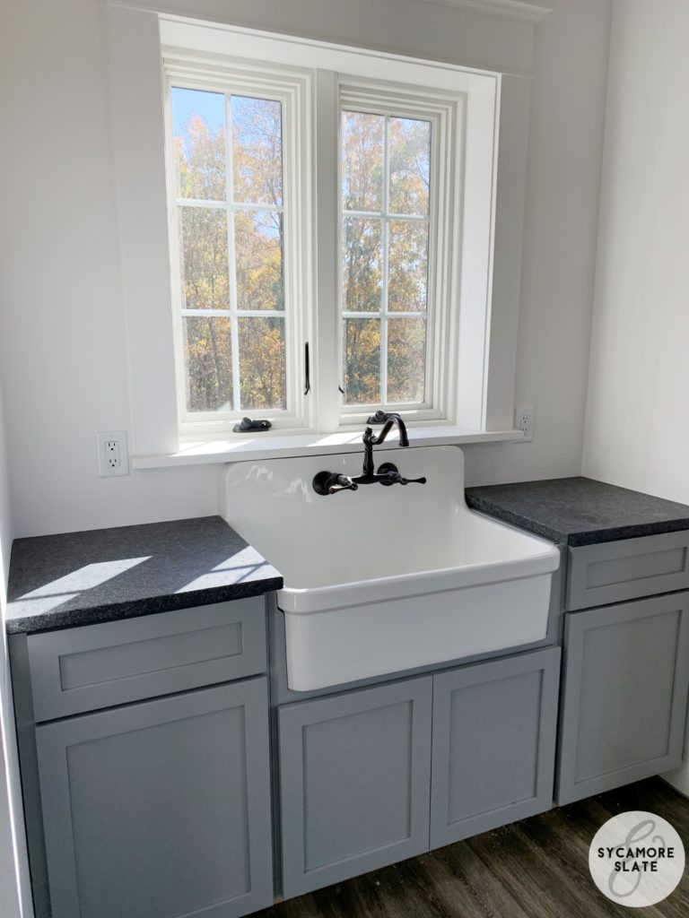 steel grey granite in laundry room