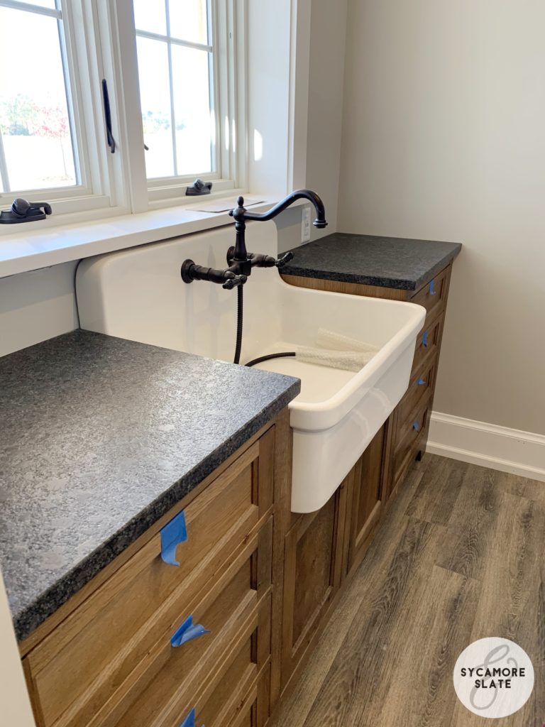 steel grey granite in mudroom