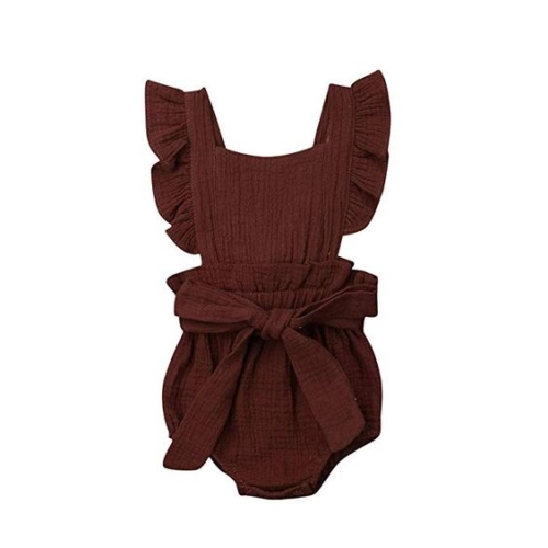 Ruffle-sleeve bow-front apron bodysuit