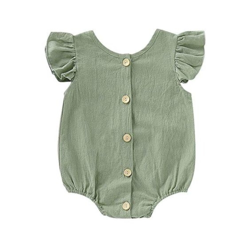 green button up ruffle-sleeve bodysuit