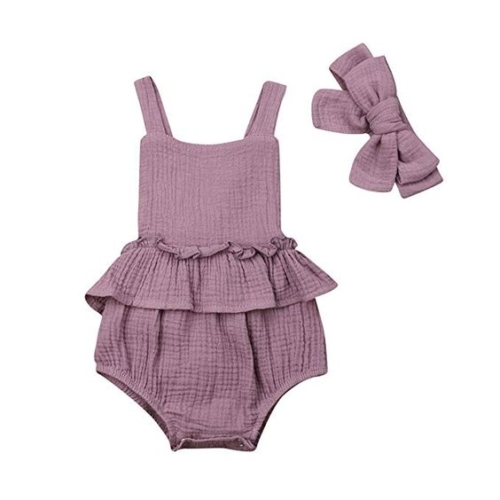 purple sleeveless ruffle waist bodysuit with bow